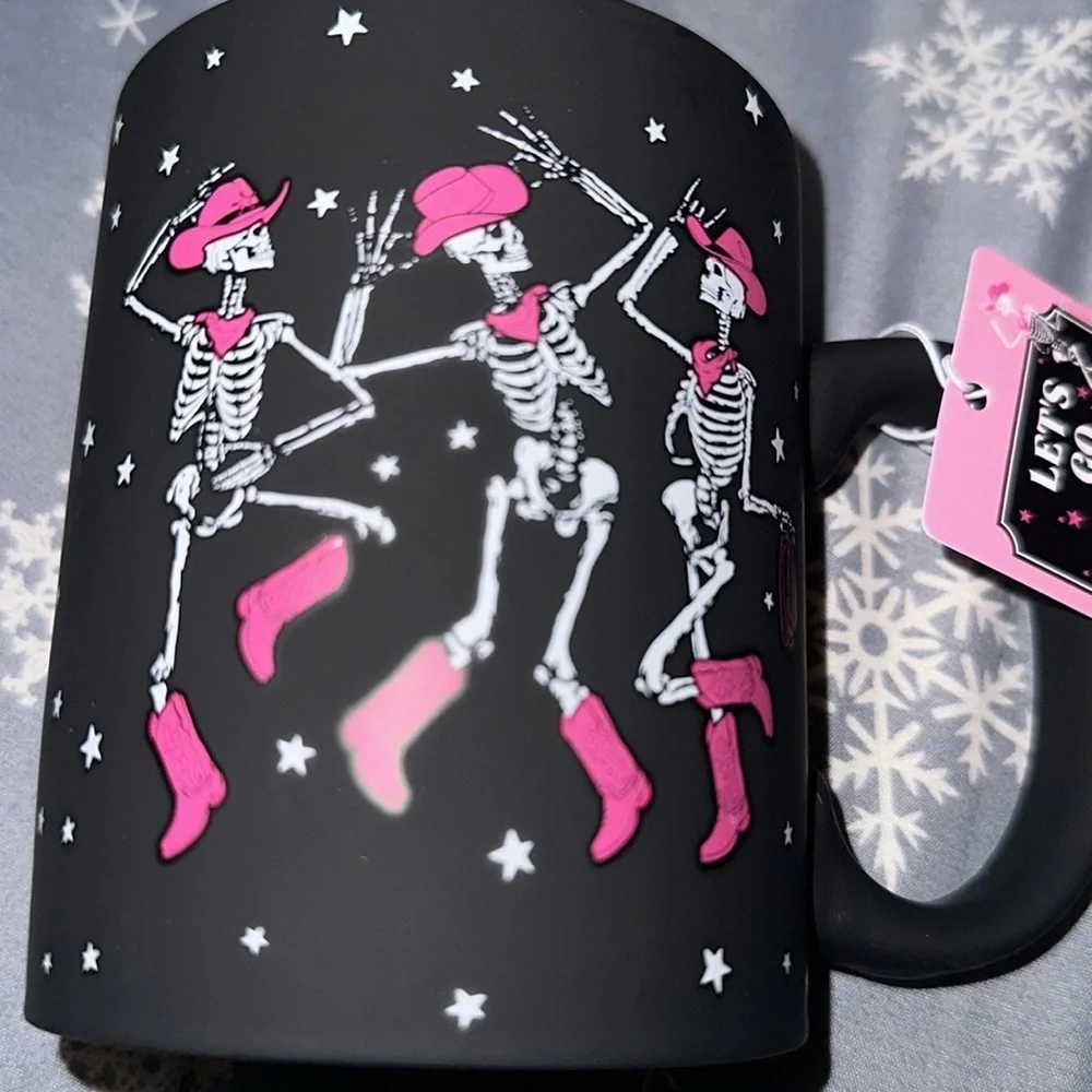 Halloween cowboy skeleton soft touch coffee mug